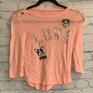5/$20 Kids Girls Justice Long Sleeve Graphic Knit Shirt Size 8 Orange